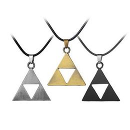 Wholesale Jewellery The Legend Of Zelda Necklace Triforce Trinity Triangle Amulet Black Pendant Fashion Vintage Game Cosplay