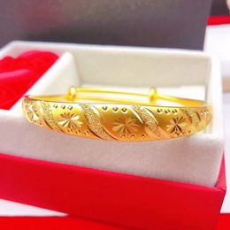 Star Carved Women Bangle Can Adjust Bracelet 18k Yellow Gold Filled Solid Dubai Classic Women Girls Jewellery Gift Dia 60mm