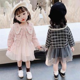 Children Clothes Plaid Dress Blouse Baby Girls Set Tracksuit Girl Patchwork Kids Tracksuit 210412