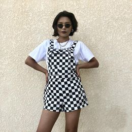 Womens Jumpsuits Rompers Women Vintage Checkerboard Plaid Jumpsuit Suspender Overalls Straps Romper Playsuit Streetwear Casual Shorts One