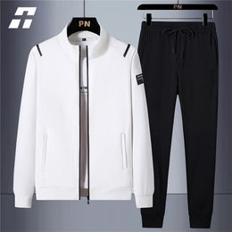Casual Men's Tracksuit Spring Autumn Sportswear Men 2 Piece Sets Sweatpants Print Brand Zipper Male Sweatshirt Suit Plus Size 220610