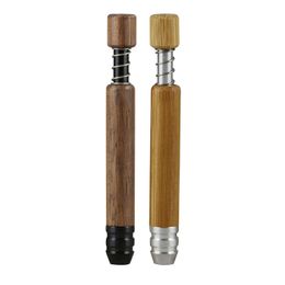 Smoking Natural Wood Mini Metal Pipes Dry Herb Tobacco Handpipe Handle Cigarette Philtre Holder Dugout Catcher Taster Bat Tips Tube Spring One Hitter DHL