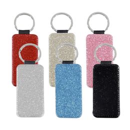 6 Colors Heat Transfer Leather Keychain Shine Sublimation Blank Keychains Pendant Luggage Decoration Keyring DIY Gift