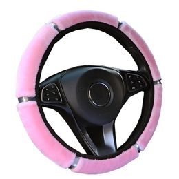 Steering Wheel Covers Car Cover Wrap Fashion 5 Colour Plush Rhinestones Decoration Volant Girl Woman Protector Styling Funda VolanteSteering