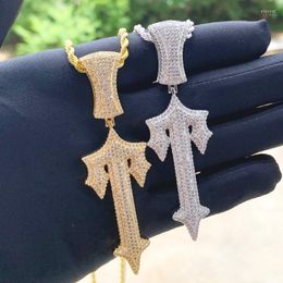 sword letter UK - Chains Hip Hop Full Paved Iced Out Bling 5A Cubic Zirconia Letter Charms Cz Cross Sword Pendant Necklace For Men Boy Rock JewelryChains Elle