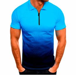 Men's Polos Summer Fashion Gradient Colour Zipper Men's Shirt T-Shirt Brand Men Clothing Sportswear T-shirtMen's Men'sMen's