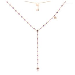 Chains Brand Rose Gold Colour 925 Sterling Silver Purple Beads Necklace With Embellished Pendant Zircon Women Luxury JewelryChains