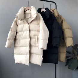 RICORIT Winter Hooded Long Sleeve Solid Color Cotton-padded Warm Loose Long Puffer Jacket Women parkas Coat 201127