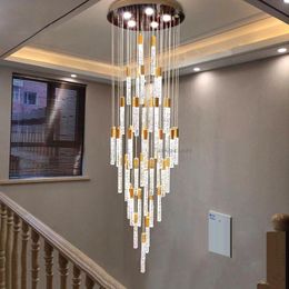 Pendant Lamps Crystal Column Long Chandelier Bubble Restaurant Lamp Luxury Compound Villa Stair El Lobby Bar Line ChandelierPendant