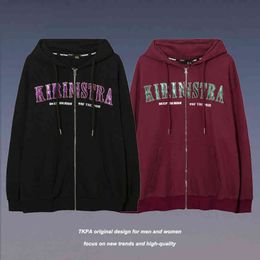 Men's Hoodies Sweatshirts Tkpa National Tide Brand Letter Embroidery Zipper Cardigan Sweater Men and Women Ins Couples Loose Hoodie Coat Autumn Winter