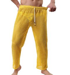 Men's Sleepwear Men's Sexy Pyjamas Gay Hollow Long Johns Homme Large Mesh Leggings Loose Fishnet Homewear Lounge PantsMen's