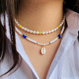 Pendant Necklaces Trendy Resin Beaded Necklace Summer Choker Shell White Beads For Women Stainless Steel Jewelry Lobster ClaspPendant