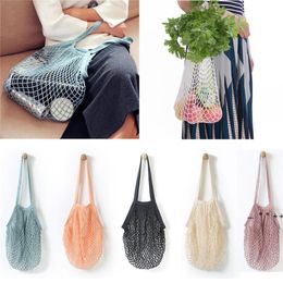 Large Cotton Shopping Bag Foldable Reusable Storage Grocery Bags for Vegetable Fruit Veggies Mesh String Net Long Short Handle GCB14767