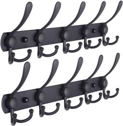 Hooks & Rails Coat Rack Wall Mounted Heavy Duty Stainless Steel Metal Hook Rail For Hat Towel Purse Robes Black Mask HooksHooks