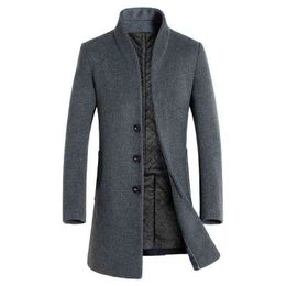 Lã de lã masculina mistura de outono/inverno estilo britânico sólido homem de comprimento médio lã jaqueta de lã Slim Fit Trench Coat Business sobretudo masculino M-5xl T220810