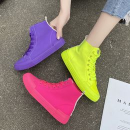 2022 spring and summer mandarin duck shoes fluorescent green candy high-top elastic cloth net red casual tide soft canvas shoes women