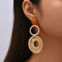 Dangle & Chandelier Bohemia Female Handmade Woven Vine Rattan Drop Earrings For Women Fashion Boho Round Oval Geometric Earring Jewellery Gift