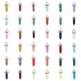 Fashion DIY Natural Stone Crystal Charms Bullet Head Hexagonal Column Pendant for Necklace Jewellery Accessories