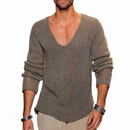 V Neck Loose Cotton Sweater Men High Elasticity Fashion Slim Fit Man Sweater Plus Sizenew Men Casual Solid Sweater L220730