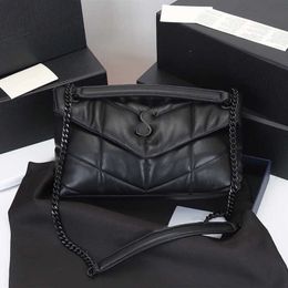 Soft Sheepskin Women Loulou Puffer Shoulder Crossbody Bags Classic Envelope Bag Chain Cross Designer Handbags Purse 230726