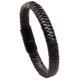 Retro Black Brown Braided PU Leather 21cm Charm Bracelets Alloy Fashion Bangle For Men Party Club Jewellery