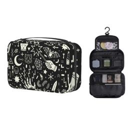 Cosmetic Bags & Cases Cute Halloween Witchcraft Witch Travel Toiletry Bag Women Hanging Occult Witchy Magic Makeup Organizer Dopp KitCosmeti