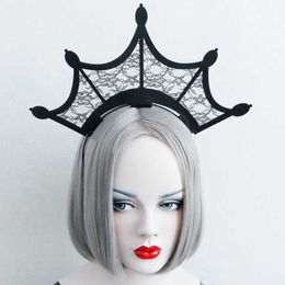 Queen Style Halloween Headband Crown Black Lace Hollow Headbands Oversize Crown Gothic Hair Accessories for Kids