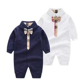2022 Autumn Baby Boy Rompers Newborn Girl Clothes Plaid Bow Tiny Cottons Baby Pajamas Boys Girls Jumpsuit for 0-24 Months