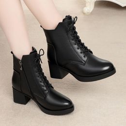 Women Boots Winter 2022 New Ladies Ankle Boots Genuine Leather Large Size 35-43 Fashion Wool Short Boots Women