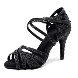 Scarpe da ballo donna Latino Donna Ballroom Latino Dancing Wedding Party Sandali Nero Rhinestion Bachata Salsa Scarpe da ballo 220509