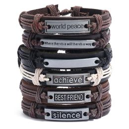 silence achieve world peace Men woman cowhide Bracelet DIY Beaded Strands Combination suit Bracelet 6styles/1set