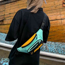 Hit Color Women Waist Bag Canvas Patch Belt s Female Shoulder Crossbody Chest Banana Fanny Pack Double Layer hip Purse J220705