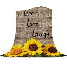 Blankets Farm Sunflower Flower Vintage Wood Grain Throw Blanket For Sofa Christmas Decor Bedspread Portable Microfiber Flannel