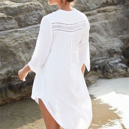 Beach Cover up White Tunic Woman Bikini Cover-ups Bathing Suit Women Beachwear Swimsuit Cover up Sarong pareo plage Q833 220423