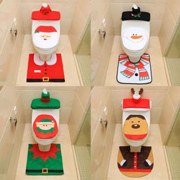 3 Pieces Christmas Santa Theme Bathroom Decoration Sets Toilet Seat Cover Rugs Tank Toilet Paper Box Cover Xmas Indoor Dec Party Favors