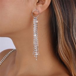 Dangle & Chandeliertrendy Temperament Long Tassel Rhinestone Drop Earrings for Women Wedding Bridal Sweet Dangle Earrings Accessories Party Jewellery