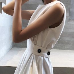 Summer Designer Sleeveless Tank Dress Slim Waist Classic Black White Mid Calf Long Beach Dresses Vintage Casual Holiday