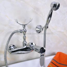Bathroom Shower Sets Polished ChromeWall Mount Telephone Bath Faucet Mixer Tap W/ Handheld Spray Kna256Bathroom
