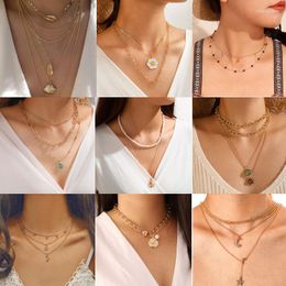 Chokers Trendy Multilayered Moon Necklace For Women Fashion Crystal Gold Pearl Choker Necklaces 2022 Trend Jewelry Gift Heal22