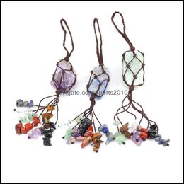 Arts And Crafts Fashion Hand-Woven Natural Stone Charms 7 Chakras Crystal Rough Tassel Hang Pendants Car Rearview Mirror Pe Sports2010 Dhr0A