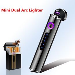 Mini New Double Arc Lighters Windproof USB Recharge Small Metal Electric Lighter Gifts For Men