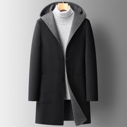 Wool Coat Blends Warm Jackets For Men Long Trench Woollen Coats Autumn And Winter Hooded Double-sided Windbreakers Tops Outerwear Overcoats