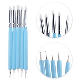 5Pcs Dual Heads Silicone Nail Art Sculpture Pen Rhinestone Acrylic Handle for Emboss Carving Polish Dotting Pen Manicure Tool