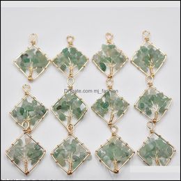 Charms Natural Green Aventurine Stone Tree Of Life Handmade Wire Wrapped Pendants For Jewellery Necklace Markin Mjfashi Mjfashion Dhjte