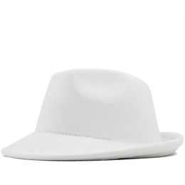 Berets Simple White Wool Felt Hat Cowboy Jazz Cap Trend Trilby Fedoras Panama Chapeau Band For Men Women 56-58CMBerets