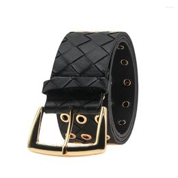 Belts Wide Woven Leather Belt For Women Fashion Hollow Metal Rivet Eyelet Pin Buckle Ladies Dress Corset Waistband Clothes AccessoryBelts
