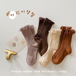 Socks Pairs/lot Korean Style Infant Baby Solid Colour Tube Ruffle Cotton Cute Floor Born Knit High SocksSocks