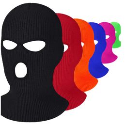 Full Face Cover Ski Mask Hat 3 Holes Balaclava Army Tactical CS Windproof Knit Beanies Bonnet Winter Warm Unisex Caps 16 Colors