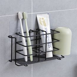 Wall Stand Toothbrush Toothpaste Storage Holder Iron Bathroom Toothpaste Storage Rack Toothbrush Holder Bathroom Accessories T200506