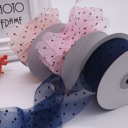 High Quality 4cm 50 Yardslot Printed Organza Dots Ribbon DIY Wedding Party Home Decor Christmas Handmade Gift Wrapping Y201020